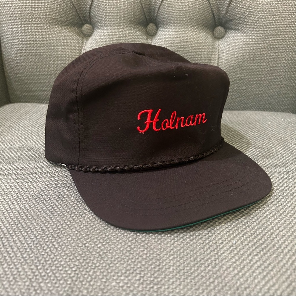 Holnam Vintage Leather Strap Back Hat Derby Cap Black Made In USA